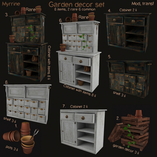 3. Myrrine. Garden decor set cabinet with stuff brown RARE
