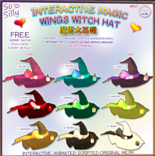 Second Life Marketplace So Silly Magic Wing Witch Hat BOX XANTHE