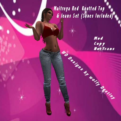 Maitreya Red  Knotted Top & Jeans Set (Shoes Included)