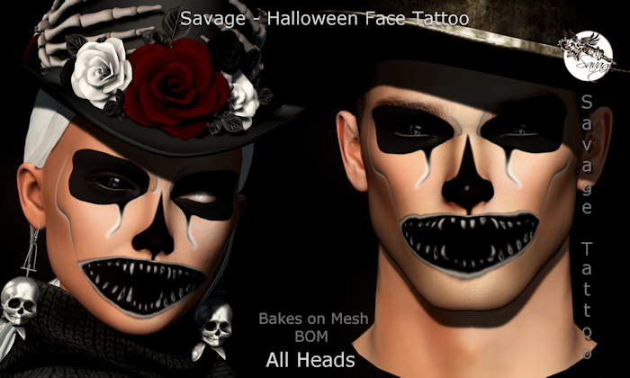 Savage - Halloween Face Tattoo - All Heads - Add.