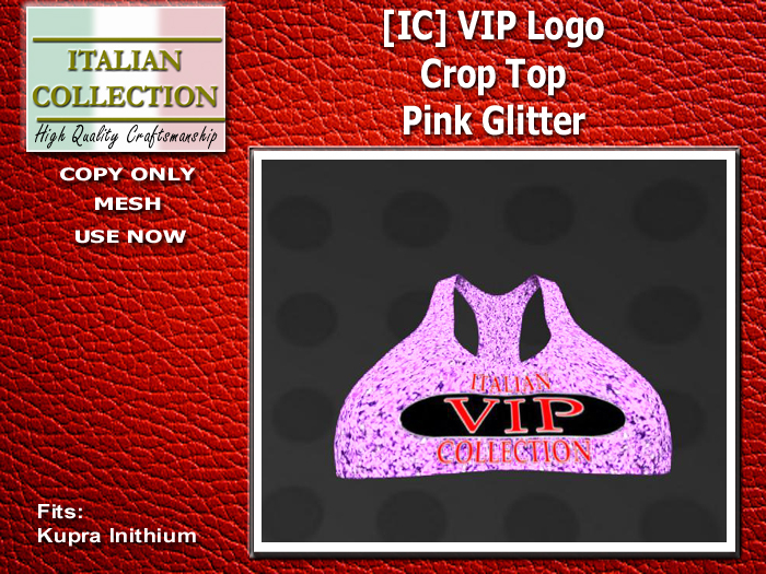 Second Life Marketplace - [IC] VIP Logo Crop Top Pink Glitter - Kupra