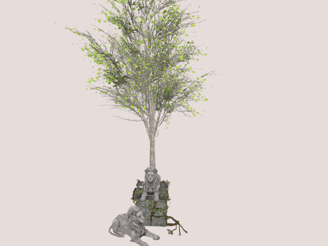 Two Lions With Tree