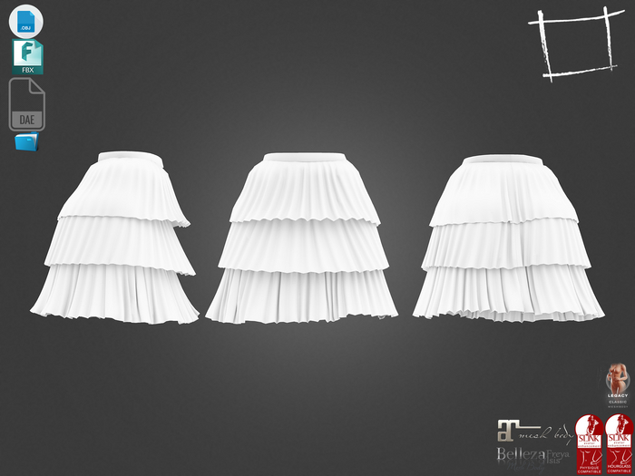 Dae Obj FBX For Layered Accordion Skirt Maitreya, Slink (Physique,Hourglass), Belleza Isis Freya Legacy