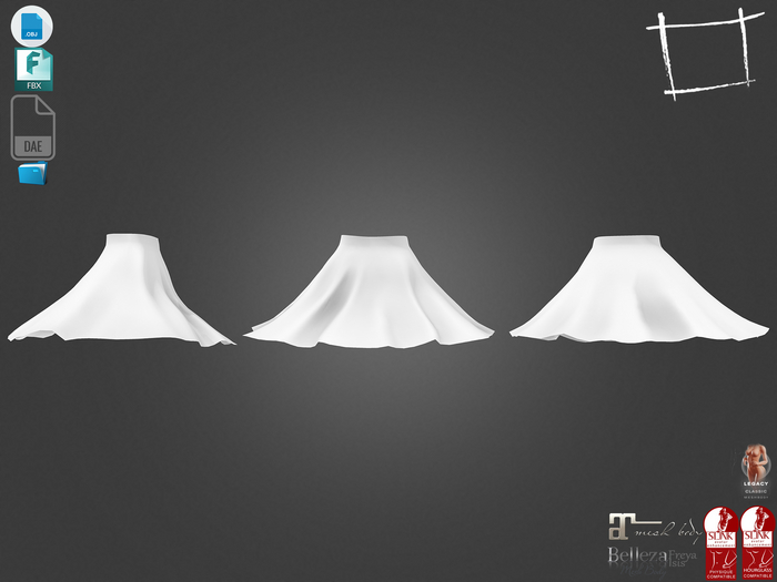 Dae Obj FBX For Female Flaring Out Short Skirt Maitreya,Slink Physique Hourglass Belleza,Legacy