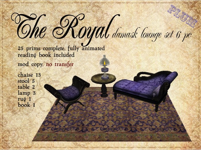 Gothic Victorian Chaise Set ('Royal' in Plum Damask) 
