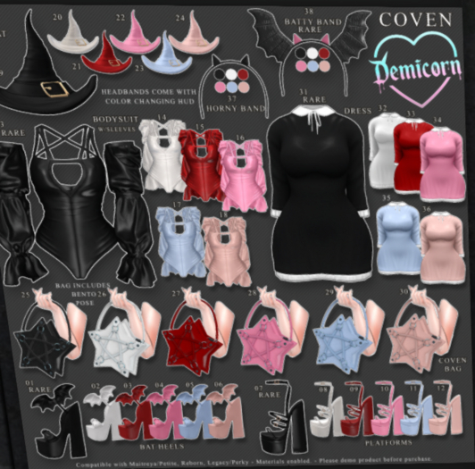 01. DEMICORN - COVEN - BAT HEELS BLACK RARE