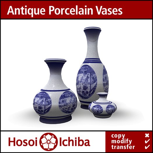 Discount - Antique Japanese Vase Set - Blue Scene