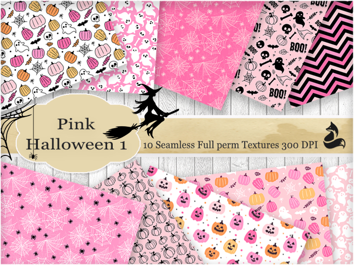 FF Pink Halloween Seamless Textures 1