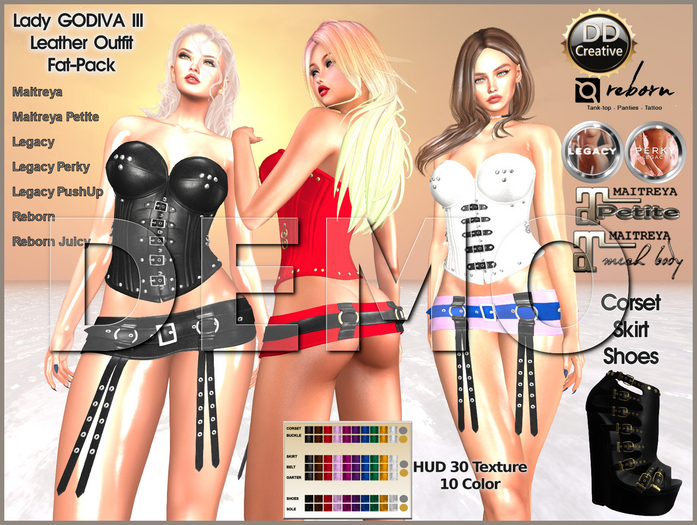 ☾ⅅⅅ☽ Lady GODIVA III Leather Outfit Fat-Pack DEMO