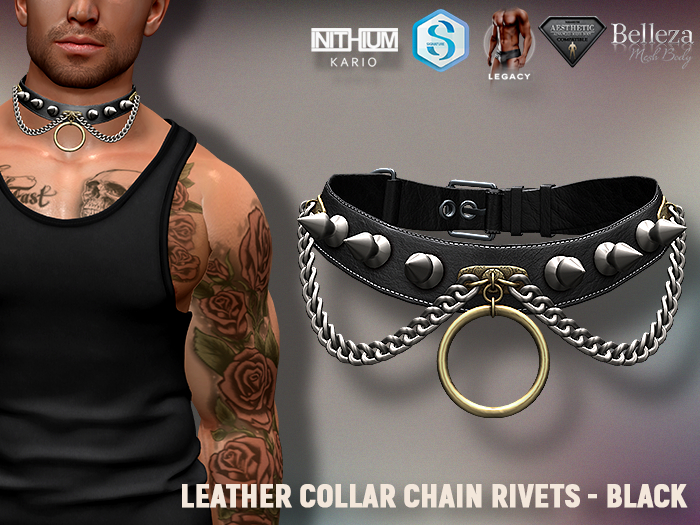 [7/11] Leather Collar Chain Rivets - Black
