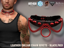 [7/11] Leather Collar Chain Rivets - Black/Red