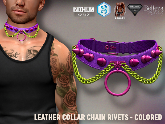 [7/11] Leather Collar Chain Rivets - Colored