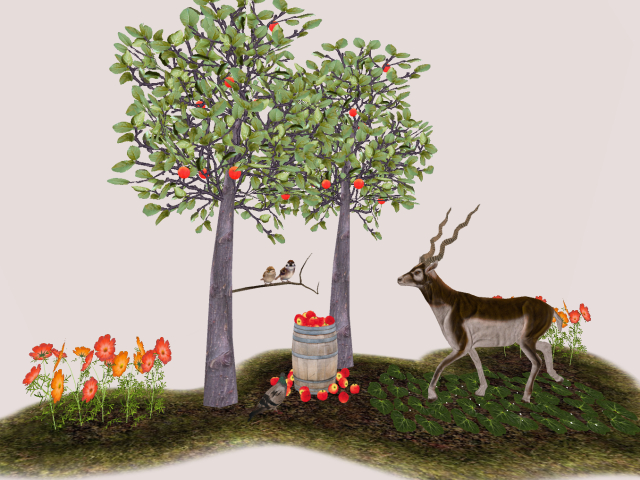 trees with antilope  Animated