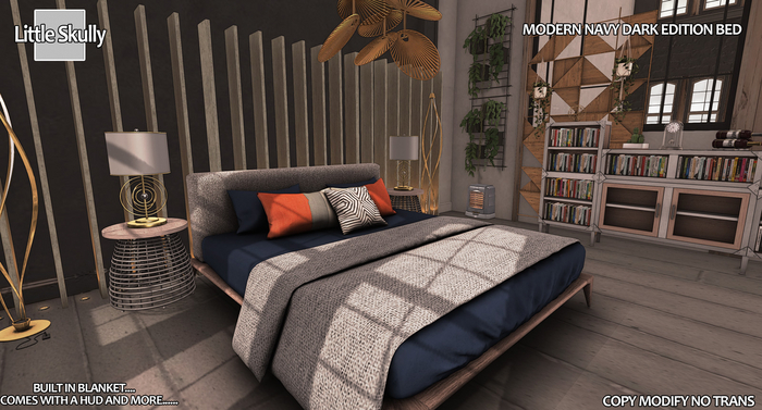 [LS] MODERN NAVY BLACK BED FURNITURE BENTO PG