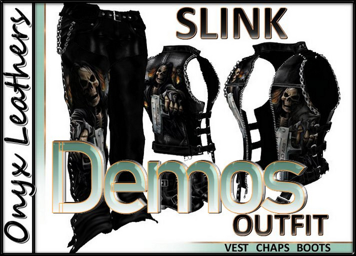 Demos for SLINK MALE Reaper vest chaps boots outfit