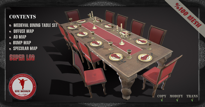 (Efe Design) Medieval Dining Table Set Fullperm 