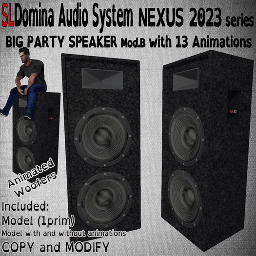 AUDIO - SLDomina- w 13 Animations Speakers mod B - Professional Animated Mesh for Club Stage Concert and Studio 1 prim