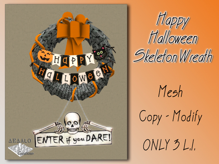 Happy Halloween Skeleton Wreath  - Mesh - Almost * FREE * SPECIAL PRICE Happy Halloween Day Promo * - Dedalo Creations -