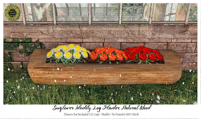Sunflower ID Natural Wood Log Planter (Add Me)
