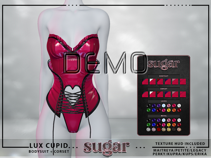 [sugar] 'Lux Cupid' Bodysuit & Corset Demo [PINK HUD]  MAITREYA • PETITE • LEGACY • PERKY • KUPRA • KUPS • ERIKA