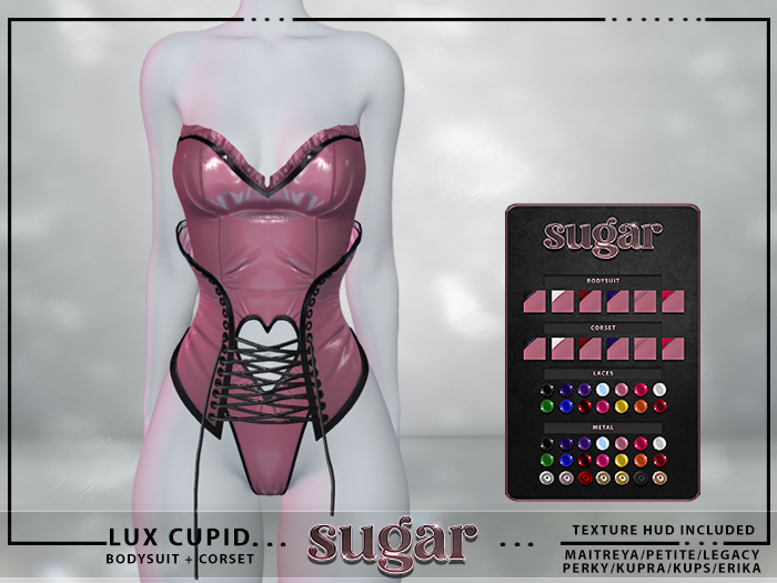 [sugar] 'Lux Cupid' Bodysuit & Corset [SOFT PINK HUD]  MAITREYA • PETITE • LEGACY • PERKY • KUPRA • KUPS • ERIKA