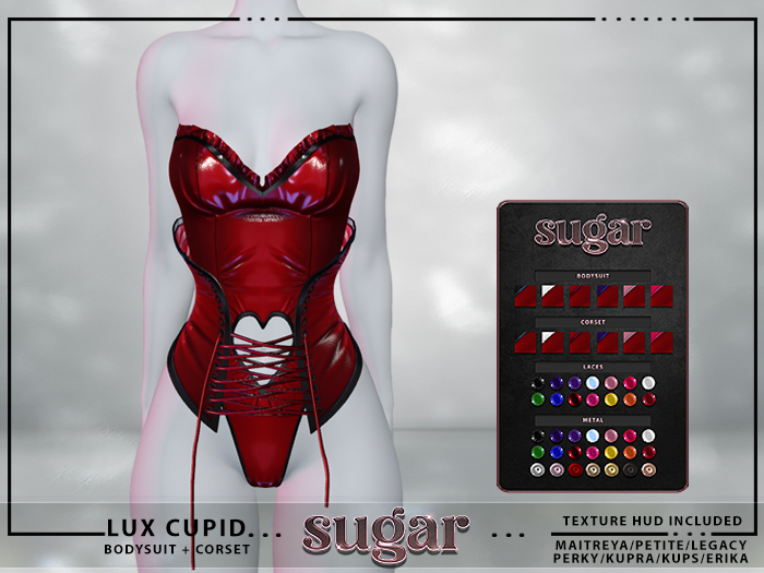 [sugar] 'Lux Cupid' Bodysuit & Corset [RED HUD]  MAITREYA • PETITE • LEGACY • PERKY • KUPRA • KUPS • ERIKA