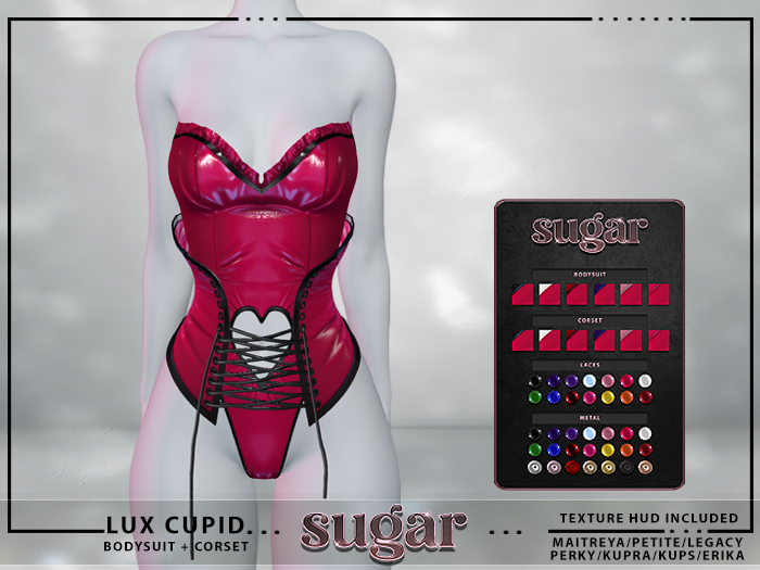 [sugar] 'Lux Cupid' Bodysuit & Corset [PINK HUD]  MAITREYA • PETITE • LEGACY • PERKY • KUPRA • KUPS • ERIKA