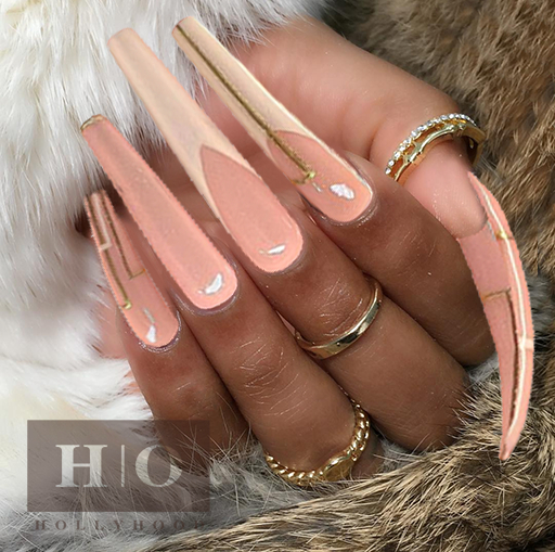 Hollyhood Long Coffin Nails Peach Lines