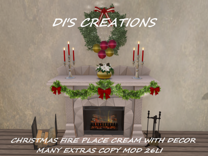 CHRISTMAS FIRE PLACE CREAM WITH DECOR