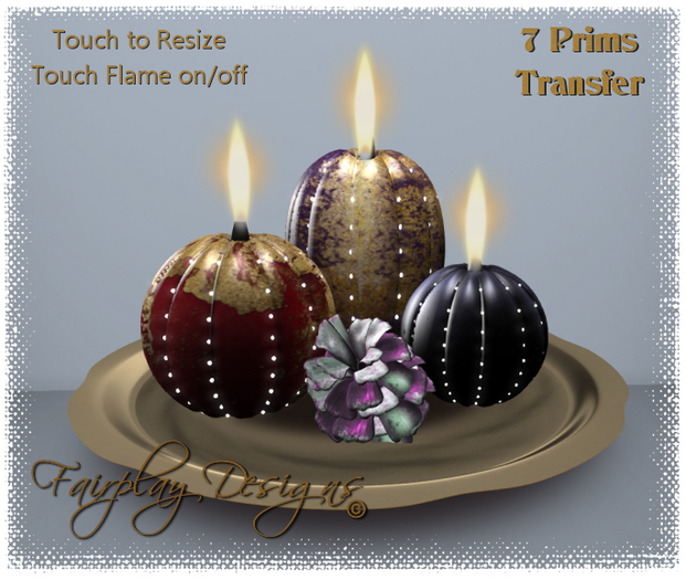 Elegant Painted Pumpkin Candles on Tray Pkgd