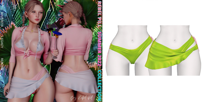Rebelpill - Summer 2022 Collection Shorts/Sarong Lime