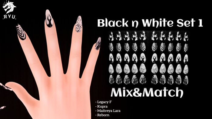 .RYU. Black n White Nails Set 1 - (Mix&Match)