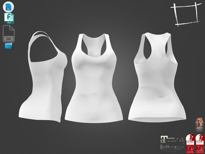 Dae Obj FBX For Female Long Tank Top Maitreya, Slink (Physique,Hourglass), Belleza (Isis,Freya), Legacy