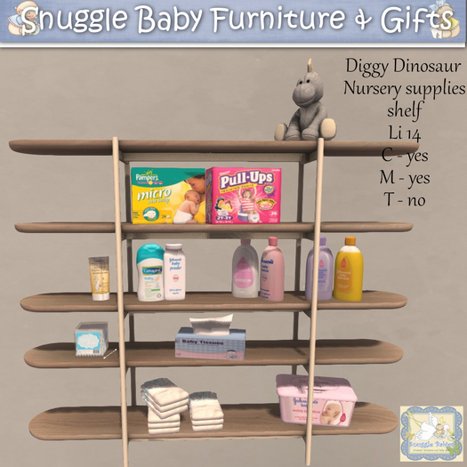 Diggy Dinosaur  Nursery supplies shelf  By Snuggle Baby 