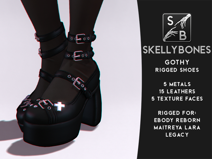 Skellybones -- Gothy Shoes DEMO For eBody Reborn, Legacy And Maitreya Lara