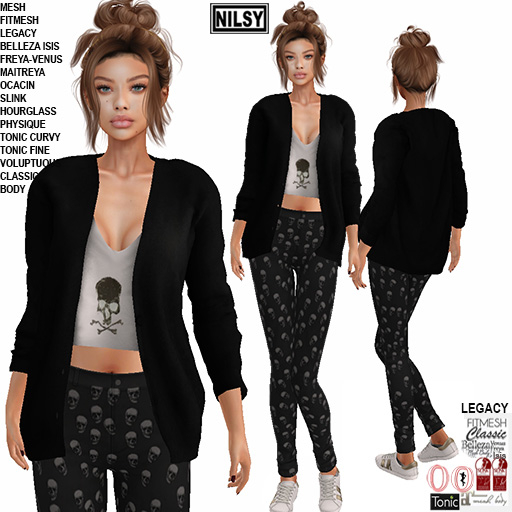 CARDIGAN&SKULL LEGGINGS,CL&MESH BODY