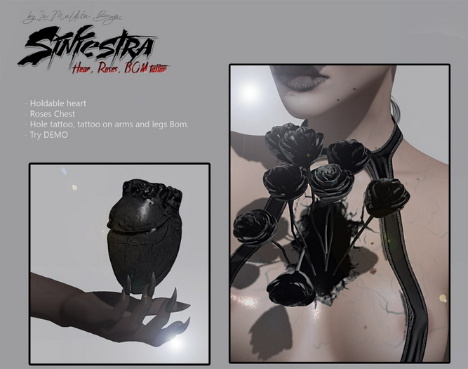 :LMB: Siniestra Roses Heart Body Tattoo UNP