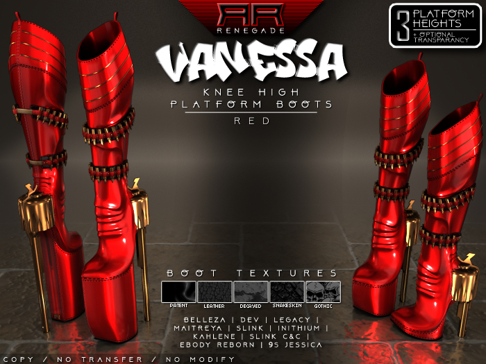 [Renegade] Vanessa Knee High Platform Boots - Red
