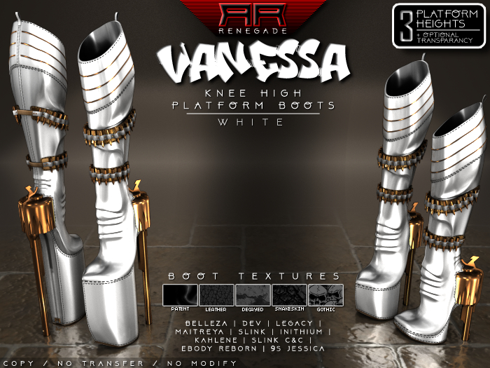 [Renegade] Vanessa Knee High Platform Boots - White