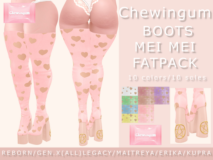 Chewingum BOOTS MEI MEI FATPACK Maitreya/Legacy/GenX/Kupra/Reborn