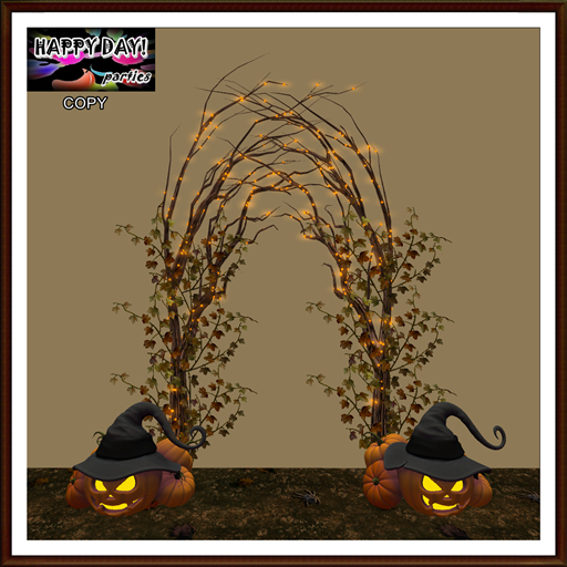 Halloween - Lit Tree Arch With Witches Pumpkins