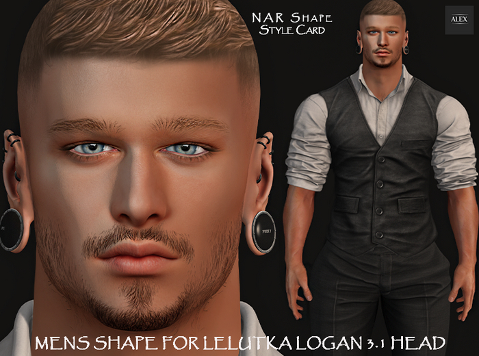 NAR   Mens Shape for Lelutka LOGAN  Head 3.1 & STYLE CARD 