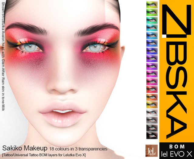 Zibska Evo X ~ Sakiko Makeup in 18 colors in 3 transparencies
