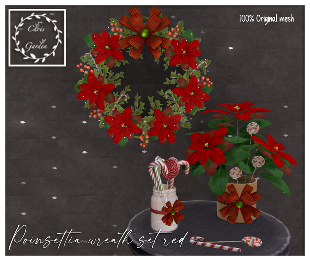 C*Poinsettia wreath set Red