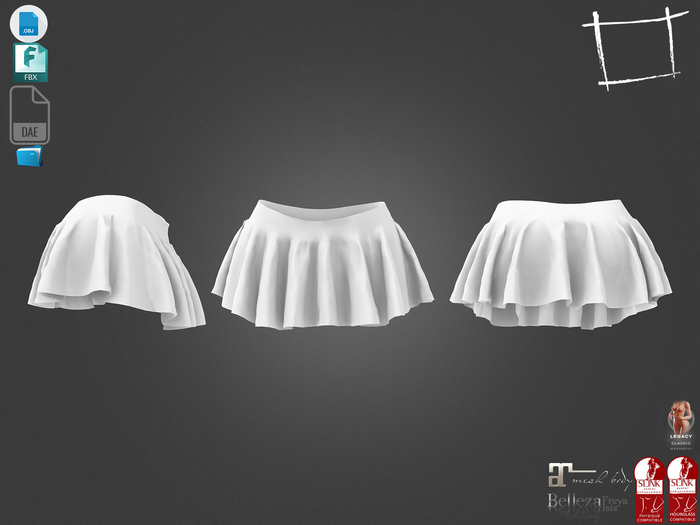 Dae Obj FBX For Female Mini Ruffled Skirt Maitreya, Slink Physique Hourglass Belleza Isis Freya Legacy
