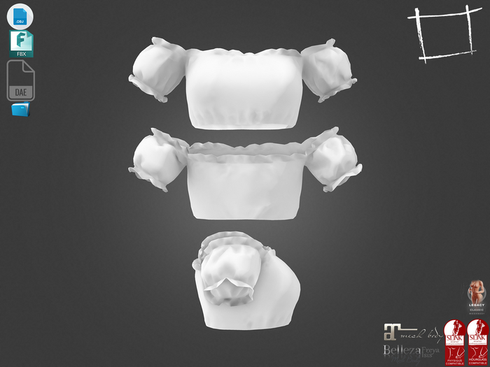 Dae Obj FBX For Ruffled Trim Off Shoulder Crop Top Maitreya Slink Physique Hourglass Belleza Isis Freya Legacy