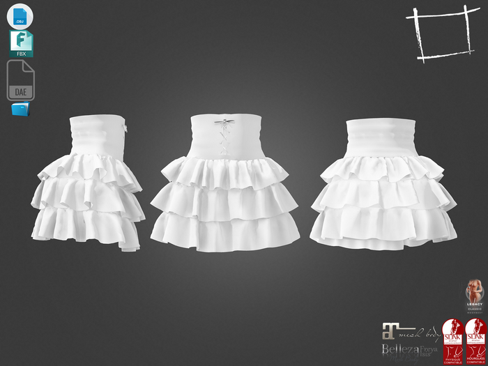 Dae Obj FBX For High Waist Tiered Mini Ruffle Skirt Maitreya, Slink (Physique,Hourglass), Belleza (Isis,Freya), Legacy
