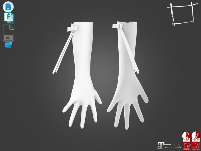 Dae Obj FBX For Female Long Elegant Gloves With Bow Maitreya Slink Physique Hourglass