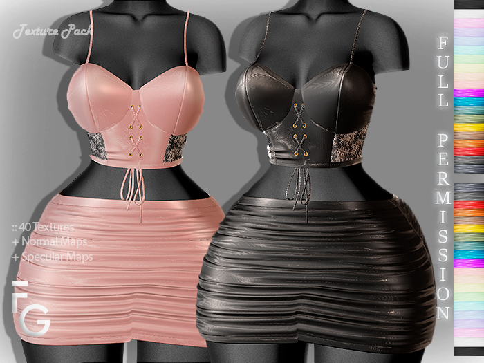 .Fragile. 44 Textures Full Perm for Cami Top With Ruched Skirt