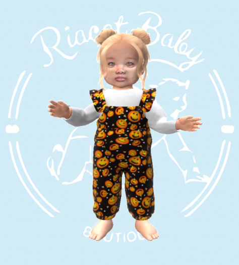 (RBB)Pumpkin Overalls2 Ruffels -LB